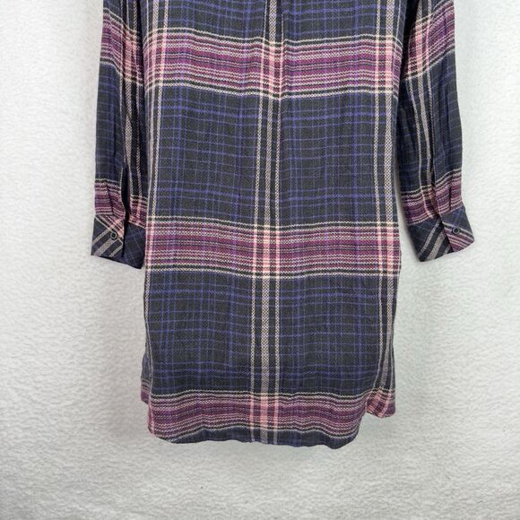 Cloth & Stone Anthropologie Plaid Tunic Shirt Dress High‎ Low Hem Grunge Revival - Picture 13 of 16